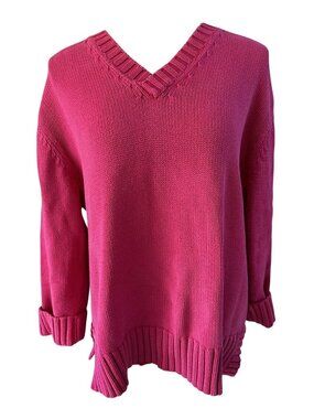 Jones New York Sport Womens Pink V-Neck Sweater L 100% Cotton